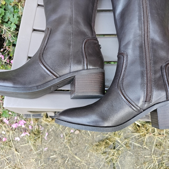 MARC FISHER RITLY TALL BLOCK HEEL BROWN LEATHER ZIP UP BOOTS 9.5M NEW - Picture 7 of 14